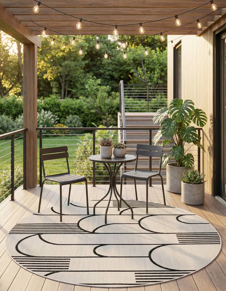 Detail image of 7' 10 x 7' 10  Washable Modern Indoor / Outdoor Round Rug