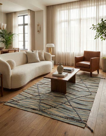 4' 6 x 6' 1 Hand Woven Kilim Modern Wool Rug