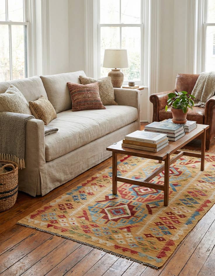 Detail image of 3' 7 x 6' 5  Hand Woven Kilim Maymana Wool Rug