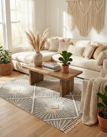 Gray Ivory Boho Square Rug