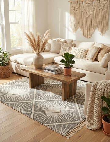 Gray Ivory Boho Square Rug