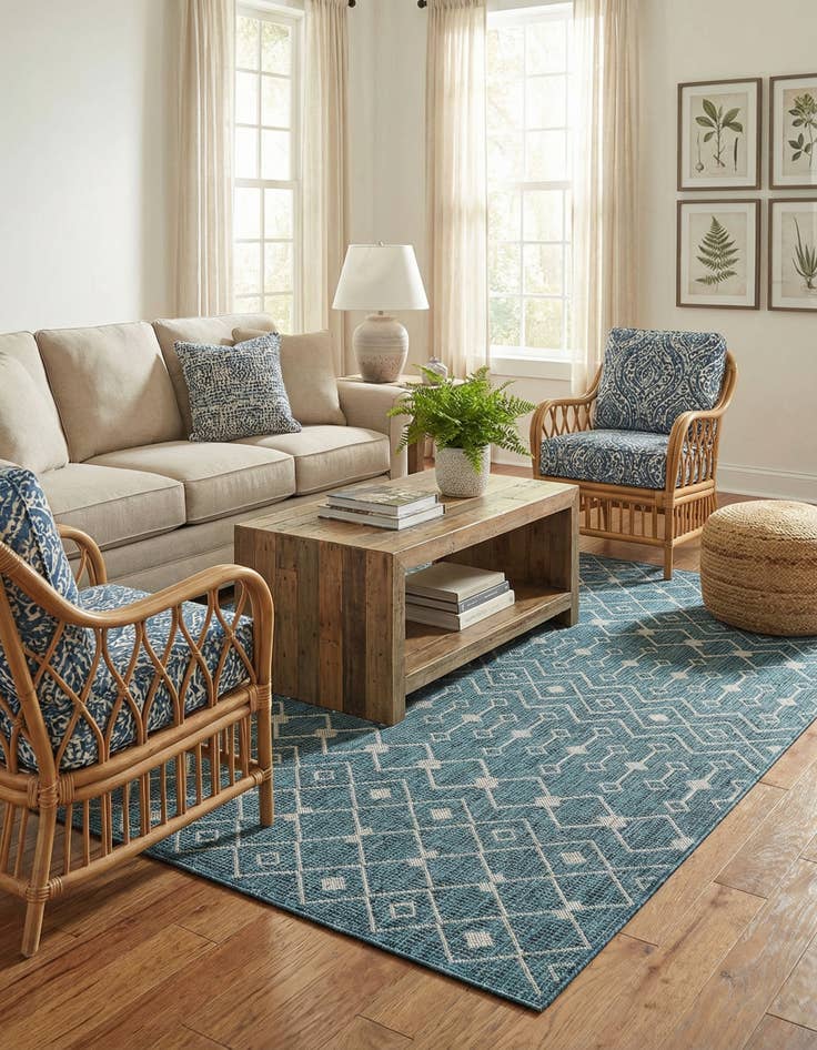 Detail image of 5' 3 x 7'  Washable Trellis Indoor / Outdoor Rug