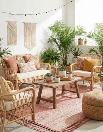 SOFT PINK Easy-Clean Eco Bohemian Indoor / Outdoor Rug