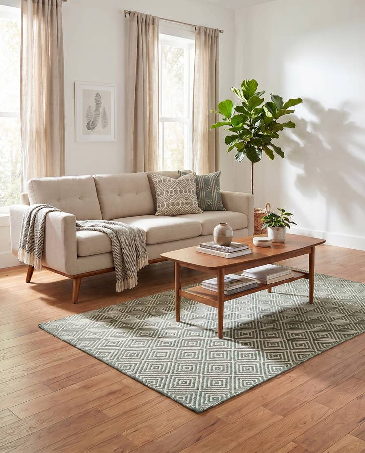 Detail image of 4' 1 x 6' 1 Hand Woven Geo Trellis Flatweave Rug