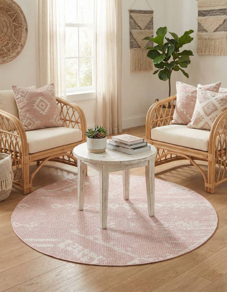 Detail image of 3' x 3'  Washable Bohemian Indoor / Outdoor Round Rug