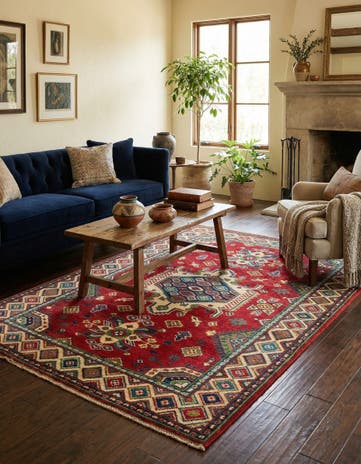 4' x 6' 4 Hand Knotted Kazak Rug