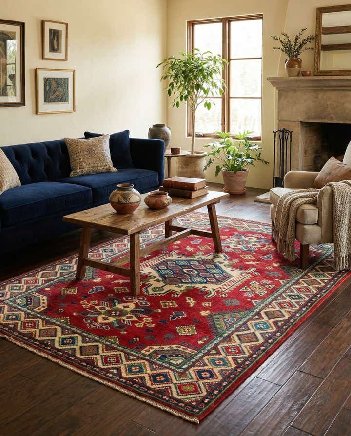 4' x 6' 4 Hand Knotted Kazak Rug