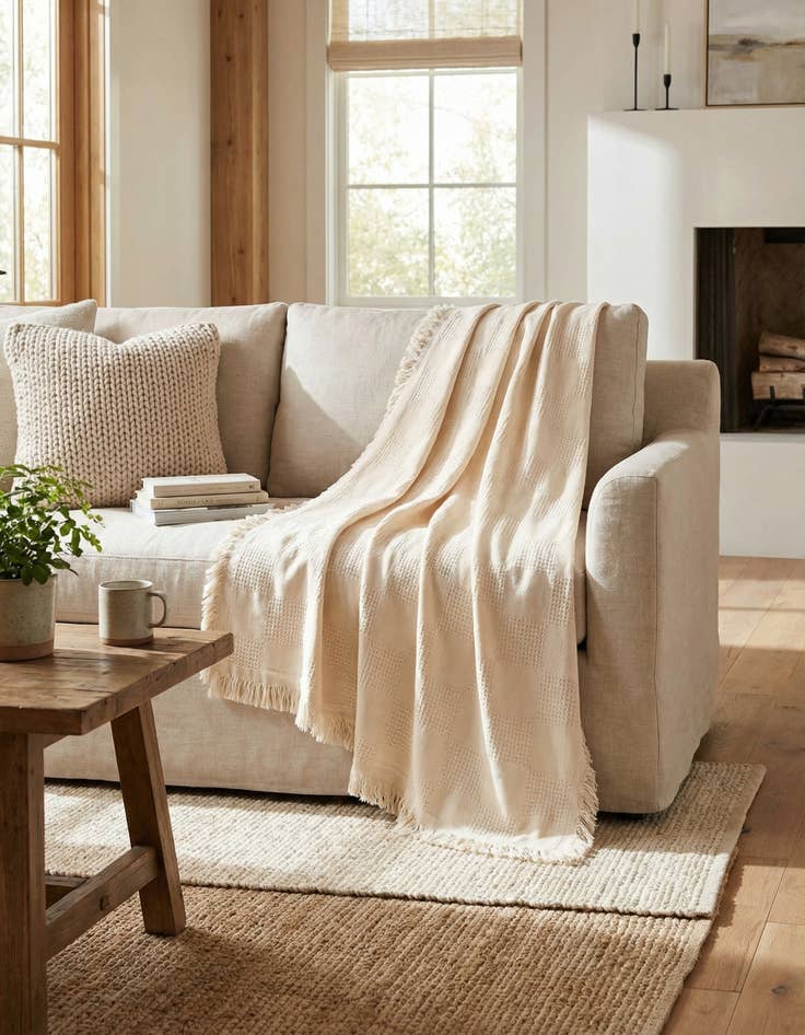 Detail image of 4' 6 x 6' Classic Natural Throw Blanket