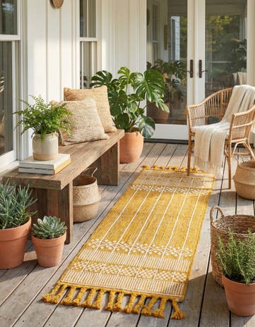 Mustard Yellow Easy-Clean Eco Bohemian Indoor / Outdoor Runner Rug