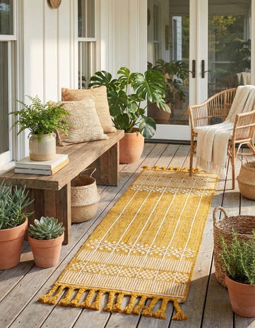 Mustard Yellow Easy-Clean Eco Bohemian Indoor / Outdoor Runner Rug