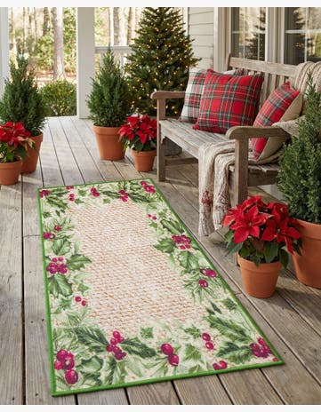 Beige and Green Easy-Clean Jill Zarin Caribbean Indoor / Outdoor Runner Rug