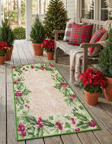 Beige and Green Easy-Clean Jill Zarin Caribbean Indoor / Outdoor Runner Rug