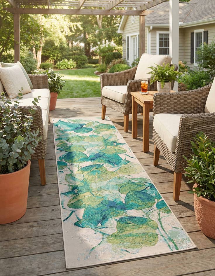 Detail image of 2' 7 x 10'  Washable Botanical Indoor / Outdoor Runner Rug