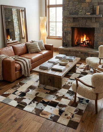 5' x 7' 9 Cowhide Leather Rug
