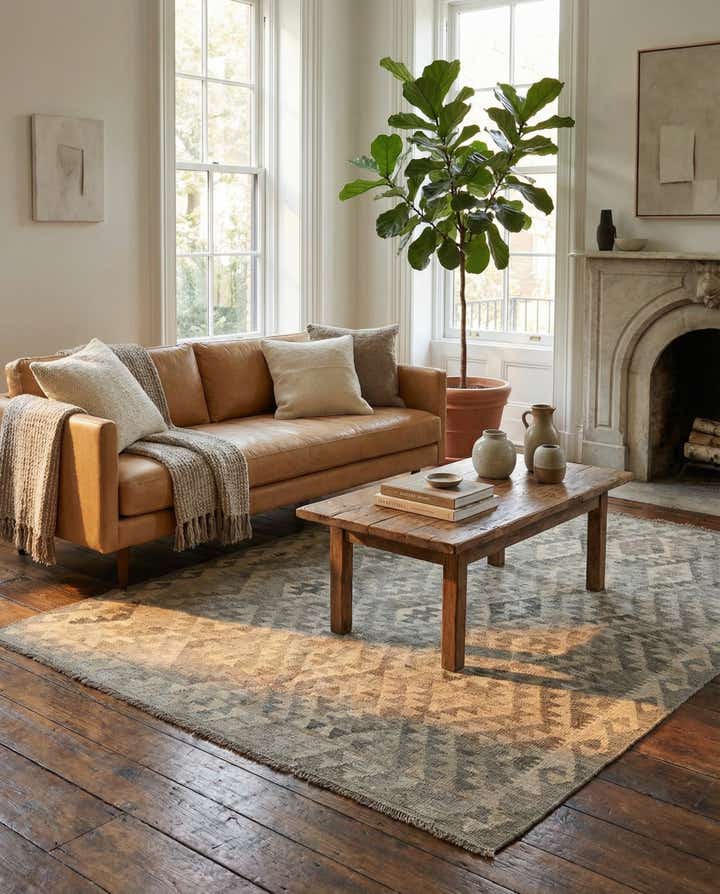 5' 3 x 6' 7 Hand Woven Kilim Maymana Wool Rug