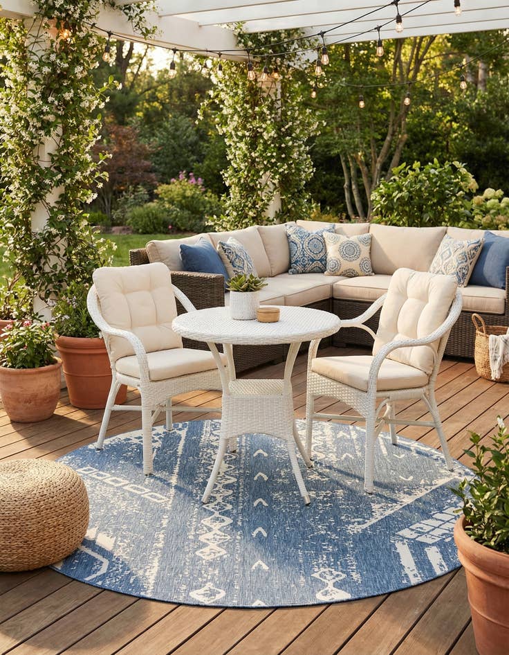 Detail image of  13' x 13'  Washable Bohemian Indoor / Outdoor Round Rug