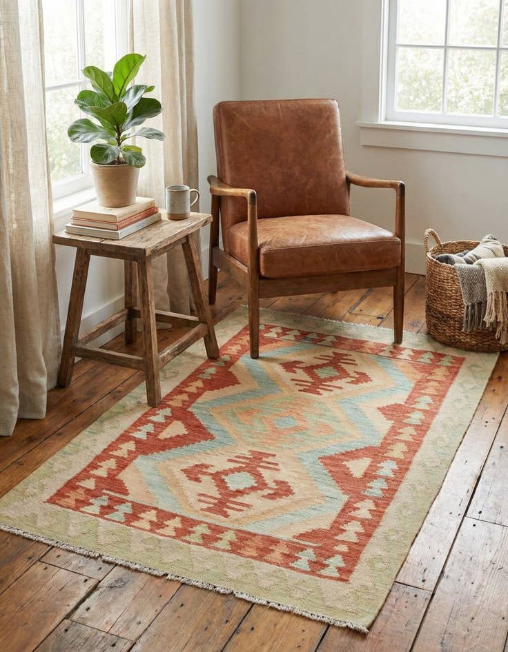 Detail image of 2' 10 x 4' 3  Hand Woven Kilim Waziri Wool Rug