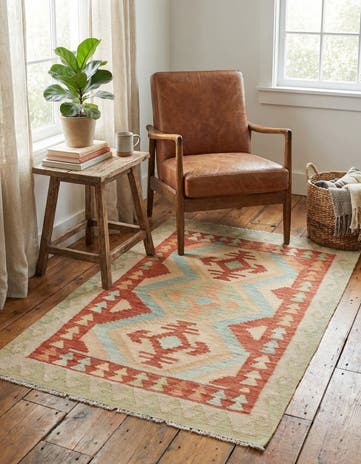 2' 10 x 4' 3 Hand Woven Kilim Waziri Wool Rug