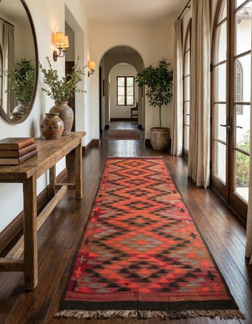 4' 2 x 14' Hand Woven Kilim Fars Wool Runner Rug