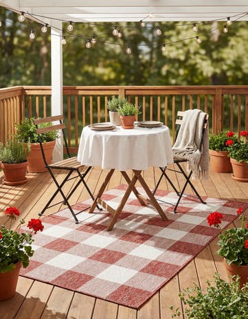 Red Easy-Clean Checkered Indoor / Outdoor Rug