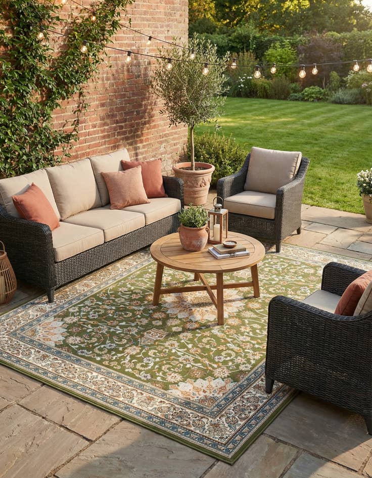 Detail image of 7' 10 x 10'  Washable Traditional Indoor / Outdoor Rug