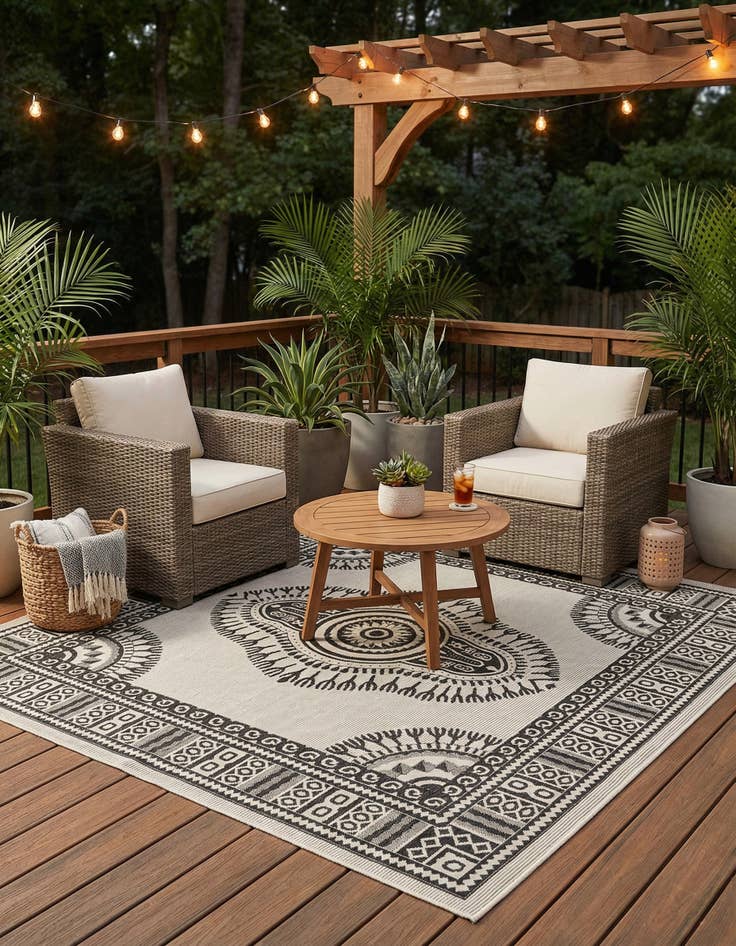 Detail image of 10' x 10'  Washable Traditional Indoor / Outdoor Square Rug