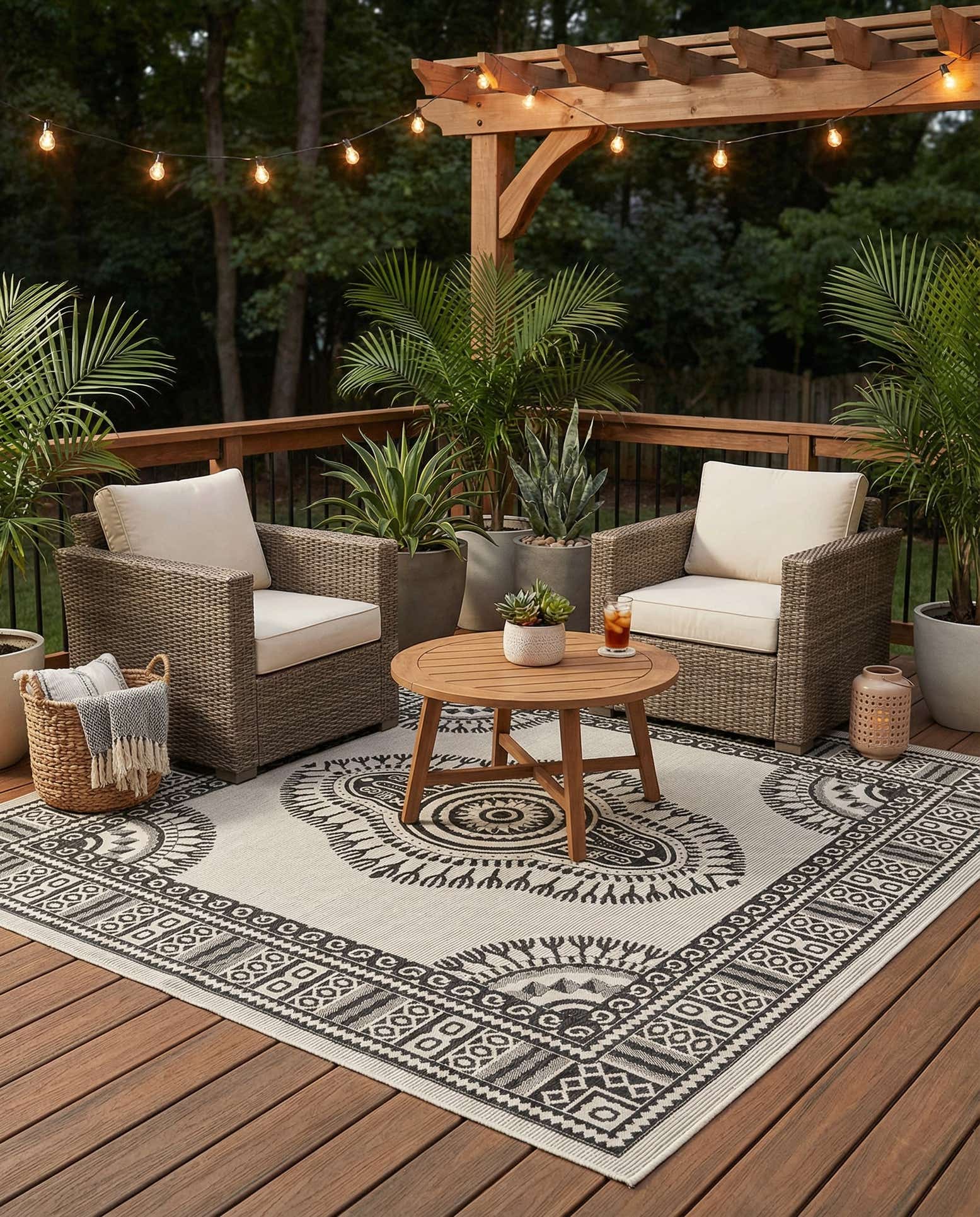 10' x 10' Easy-Clean Traditional Indoor / Outdoor Square Rug