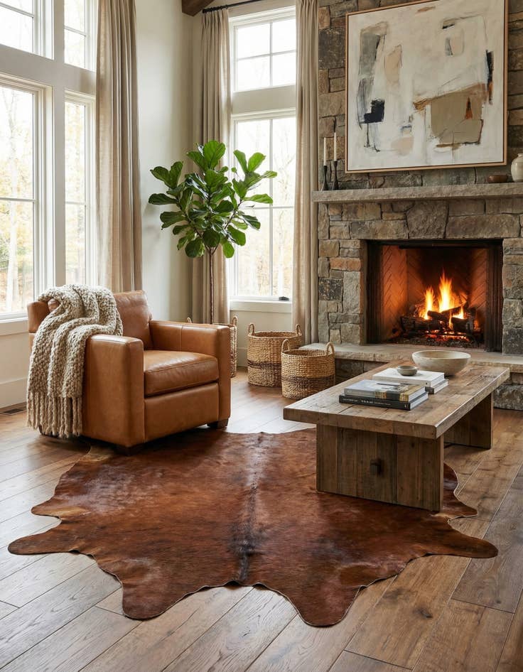 Detail image of 5' 9 x 7' Cowhide Leather Rug