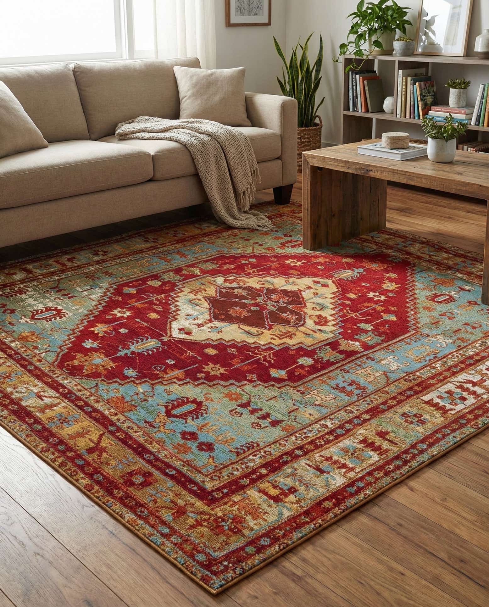 7' 10 x 7' 10 Easy-Clean Traditional Indoor / Outdoor Square Rug