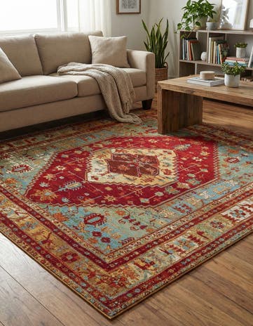 Red Green Blue Easy-Clean Traditional Indoor / Outdoor Square Rug