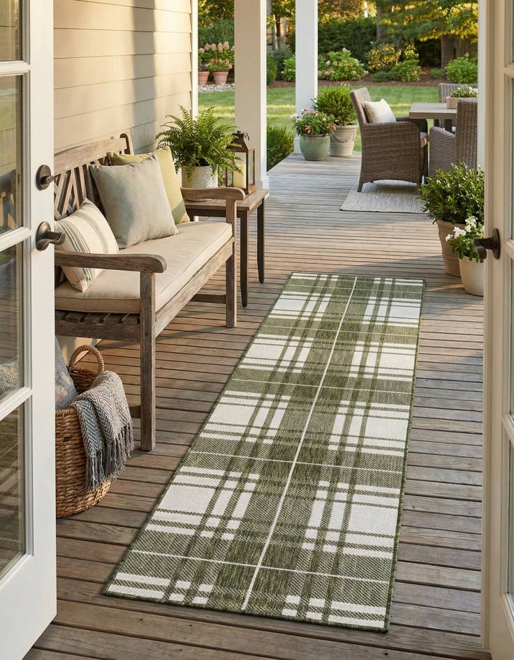 Detail image of 2' x 8'  Washable Checkered Indoor / Outdoor Runner Rug