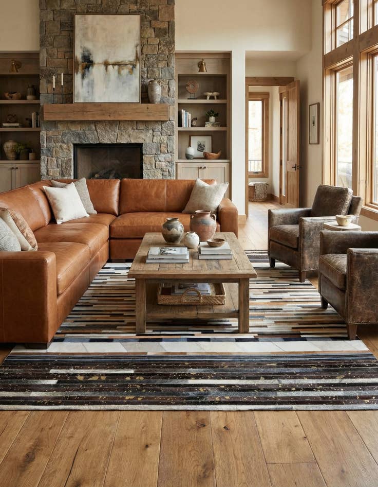 Detail image of 5' 1 x 8' Cowhide Leather Rug