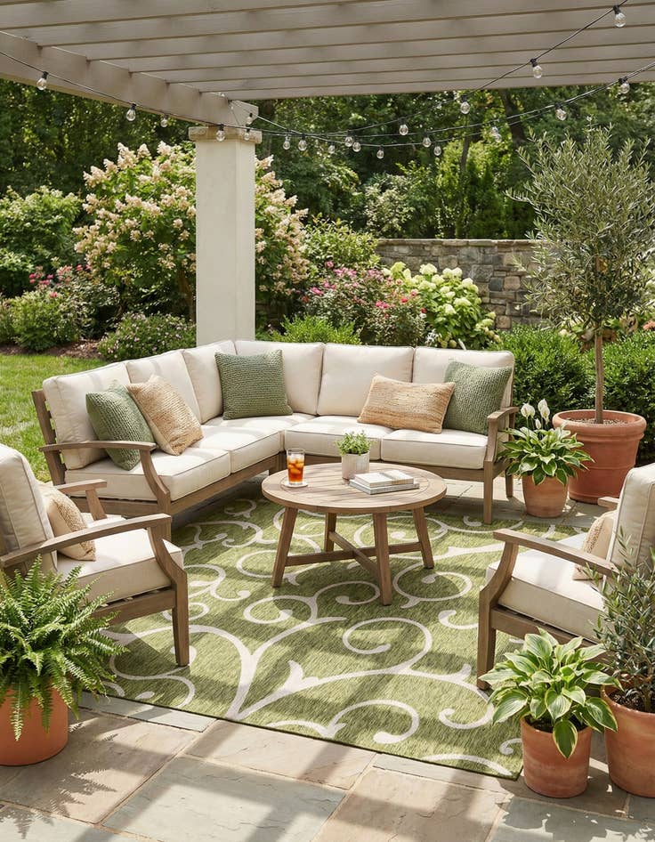 Detail image of 10' 8 x 10' 8  Washable Botanical Indoor / Outdoor Square Rug