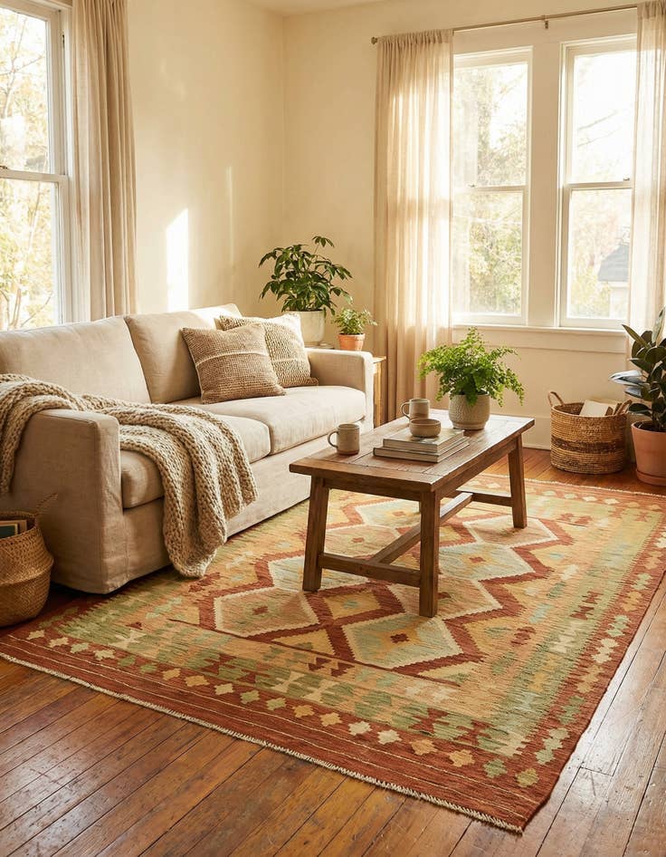 Detail image of 5' x 6' 7  Hand Woven Kilim Waziri Wool Rug