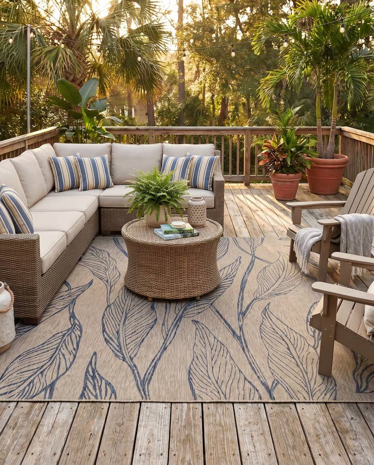Detail image of 10' 8 x 10' 8 Easy-Clean Botanical Indoor / Outdoor Square Rug