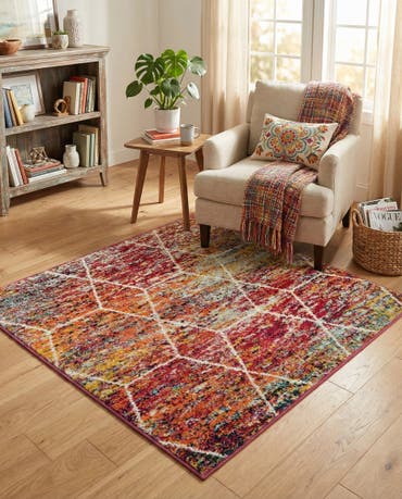  3' x 3' Lattice Frieze Square Rug