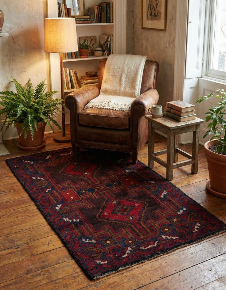 Detail image of 2' 8 x 4' 9 Hand Knotted Balouch Persian Wool Rug