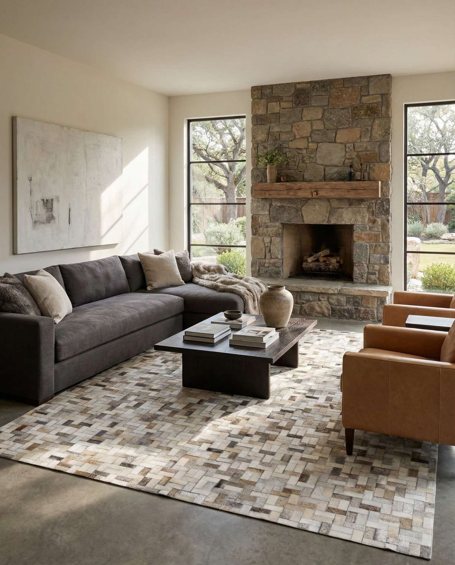 5' 7 x 7' 10 Cowhide Stocks Rug