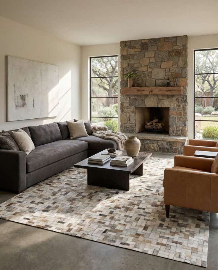 5' 7 x 7' 10 Cowhide Stocks Rug