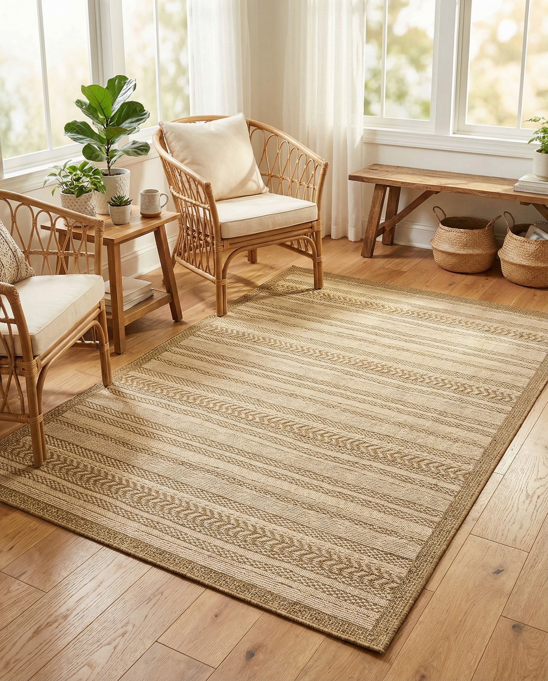 5' 3 x 8' Easy-Clean Border Indoor / Outdoor Rug