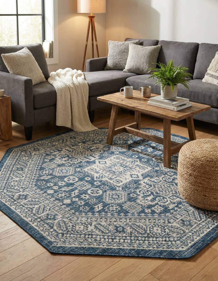 Detail image of 5' 3 x 5' 3  Washable Aztec Indoor / Outdoor Octagon Rug