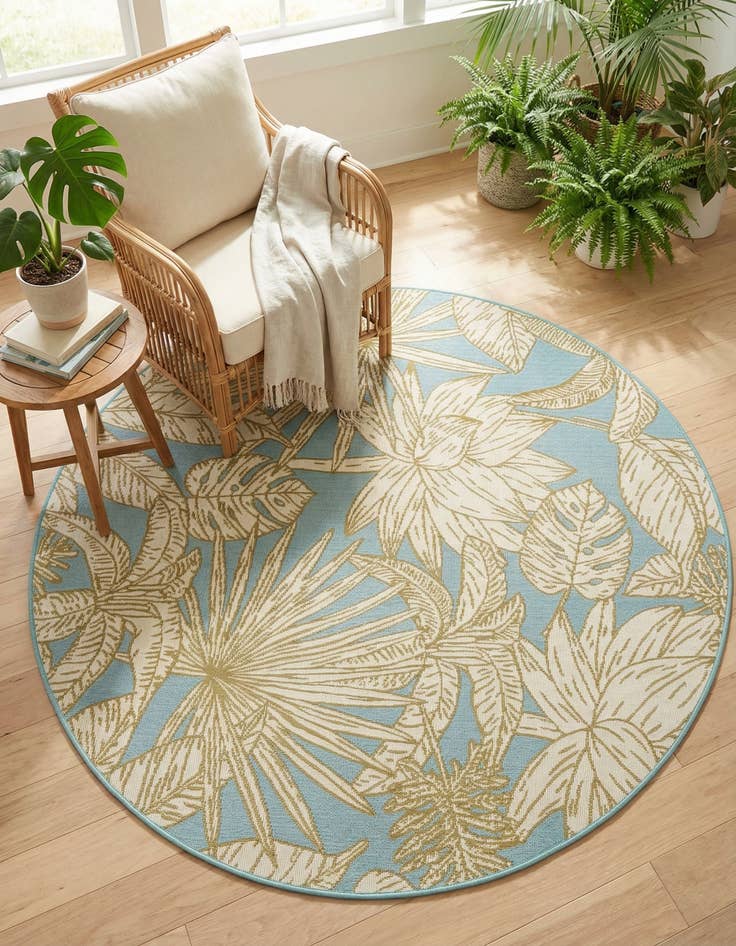 Detail image of 5' x 5'  Washable Botanical Indoor / Outdoor Round Rug