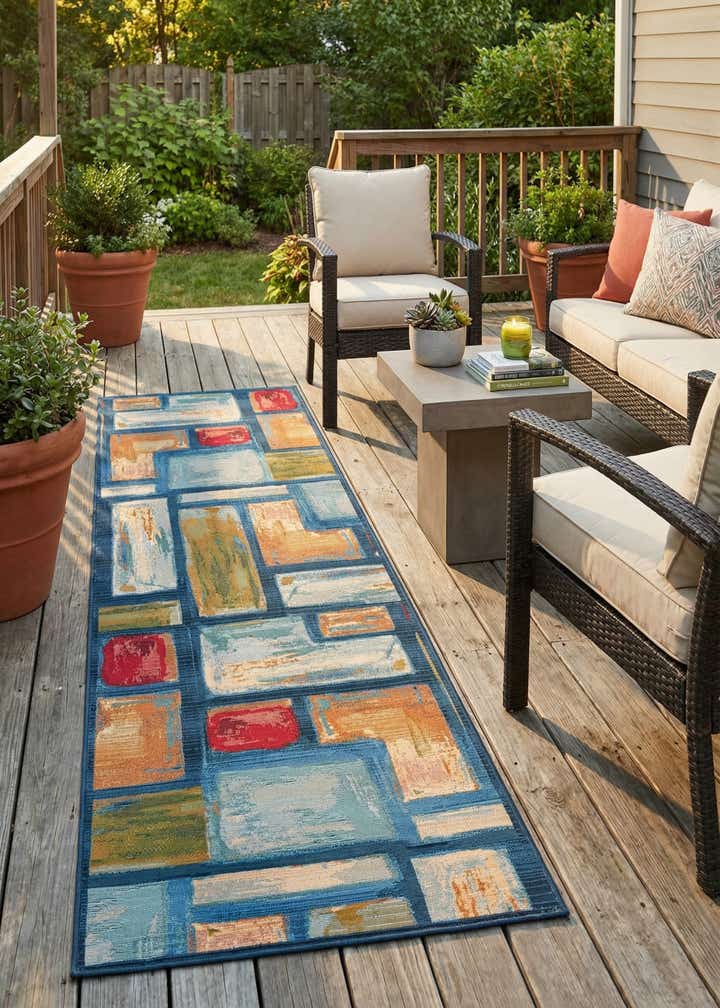 2' 7 x 9' Easy-Clean Modern Indoor / Outdoor Runner Rug