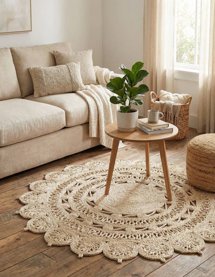 Detail image of 4' 1 x 4' 1  Hand Braided Jute Round Rug