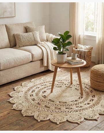 Ivory Handmade Braided Jute Round Rug