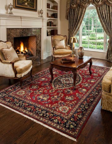 6' 9 x 9' 8 Hand Knotted Qom Persian Rug
