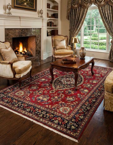 6' 9 x 9' 8 Hand Knotted Qom Persian Rug