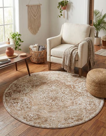 Beige Oxford Round Rug