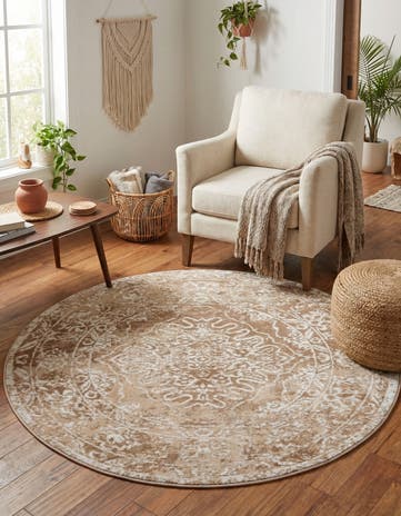 Beige Oxford Round Rug