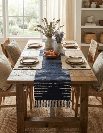 Navy Blue Hand Woven Chindi Cotton Table Runner Rug